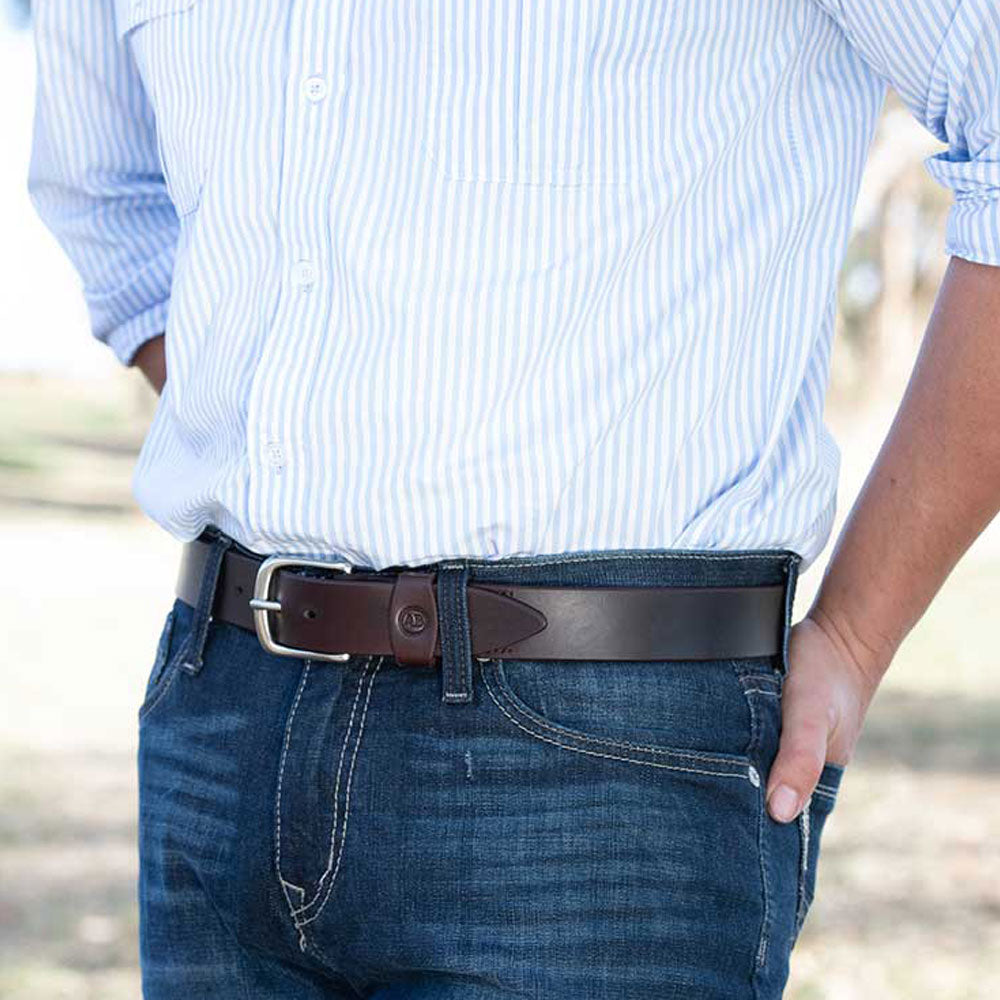 Brunett Leather Belt (Dark Natural) with Stainless Steel Buckle