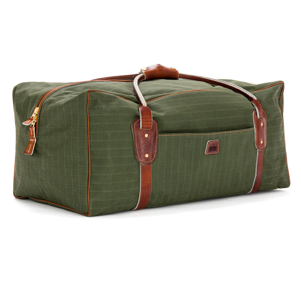 Warrego Travel Bag - Green Canvas with Brown Leather Trim