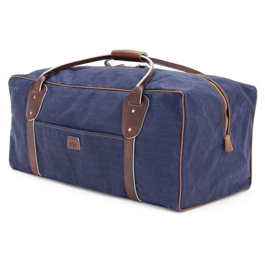 Warrego Travel Bag - Navy Canvas with Brown Leather Trim