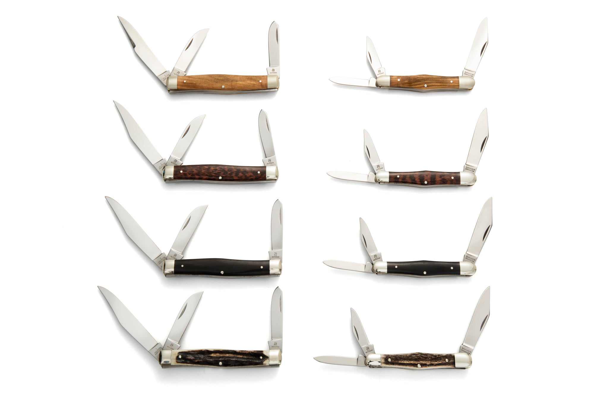 Robert Klaas 3 Blade Pocket Knives with Genuine Olivewood, Snakewood, Ebonywood or Staghorn Handles - Made for Angus Barrett