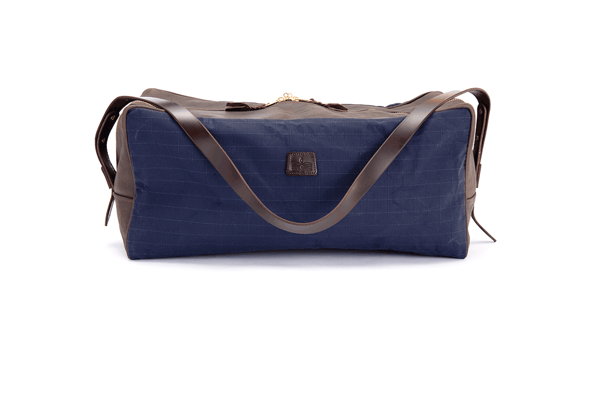 Weekend Warrior Travel Bag - Navy Canvas with Chocolate Leather Trim | Angus Barrett Saddlery