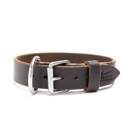 Leather Working Dog Collar with Stainless Steel Buckle - 32mm Wide
