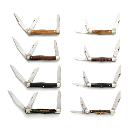 Robert Klaas 3 Blade Pocket Knives with Genuine Olivewood, Snakewood, Ebonywood or Staghorn Handles - Made for Angus Barrett