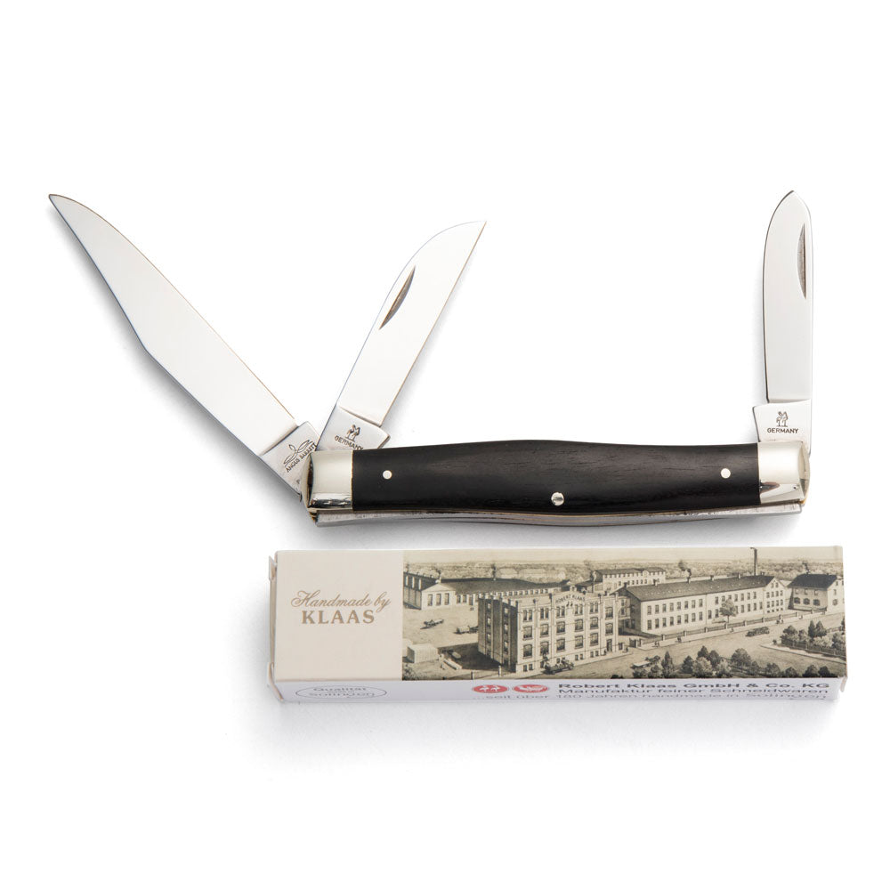 Robert Klaas 3 Blade Pocket Knife with Genuine Ebony Wood Handle - Angus Barrett Saddlery