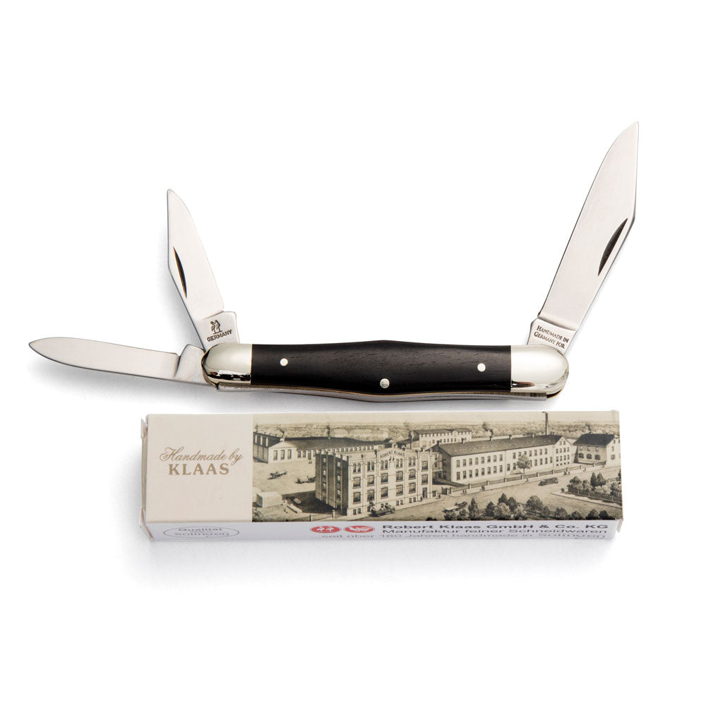 Robert Klaas 3 Blade Pocket Knife with Genuine Ebony Wood Handle 