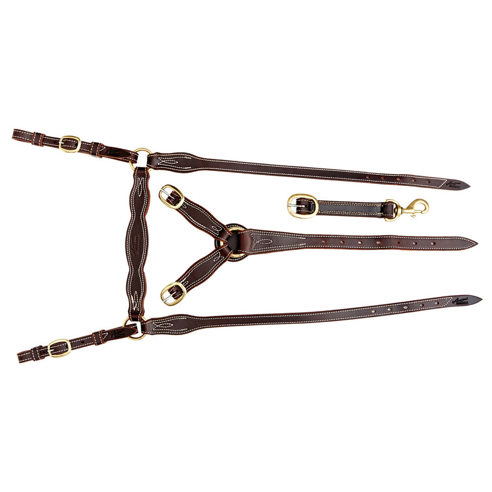 Angus Barrett Station Breastplate - Dark Natural Leather with Brass Hardware - Fully Stitched