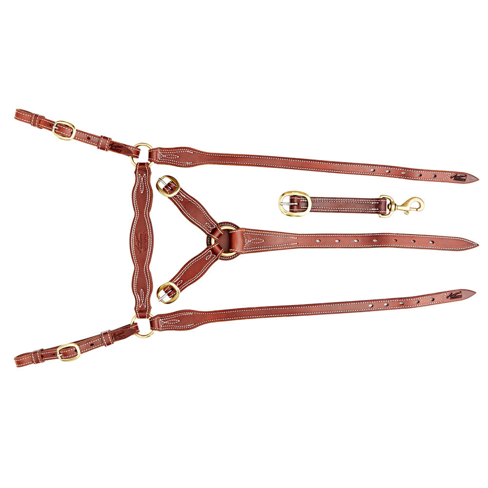 Angus Barrett Saddlery Station Breastplate - Natural Leather with Brass Hardware - Fully Stitched