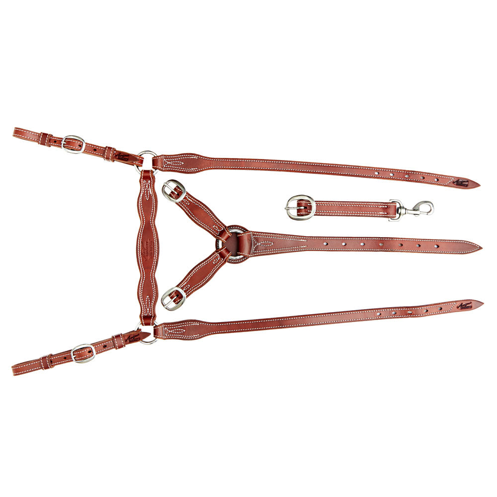 Angus Barrett Saddlery Station Breastplate - Natural Leather with Brass Hardware - Fully Stitched