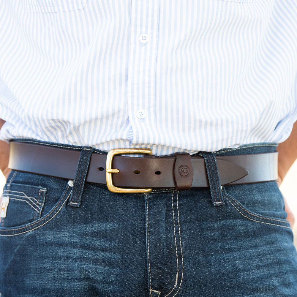 Brunett Leather Belt - Dark Natural with Brass Hardware