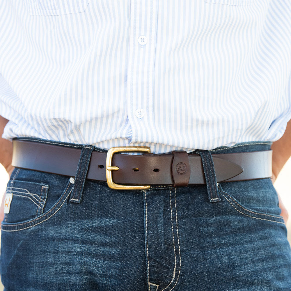 Brunett Leather Belt - Dark Natural with Brass Hardware