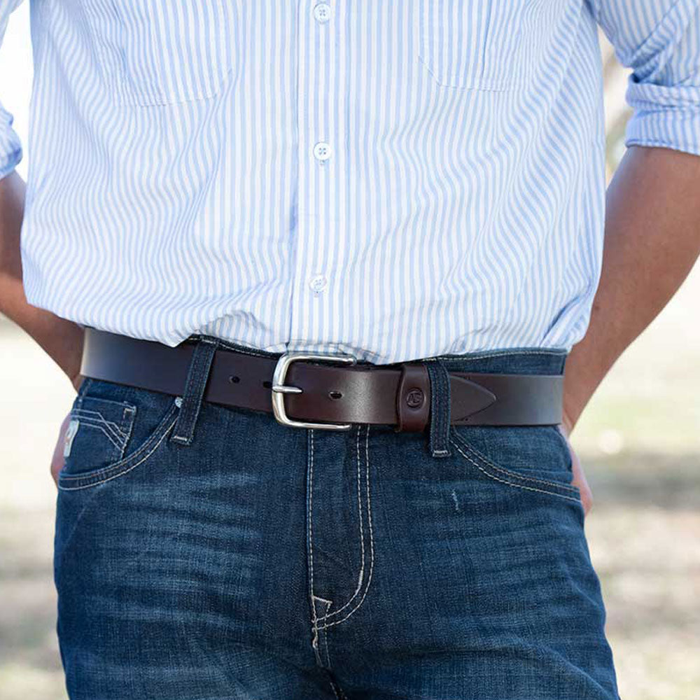 Brunett Leather Belt (Dark Natural) with Stainless Steel Buckle 