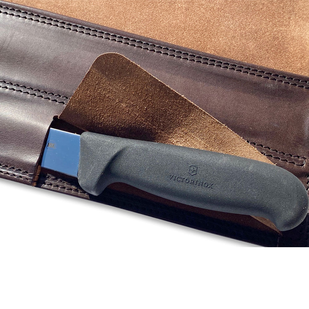 Bullock Leather Knife Roll with Butcher's Knife and Sharpening Steel