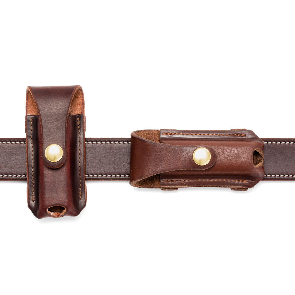 Angus Barrett Button Close Knife Pouch can be worn vertically or horizontally on your belt