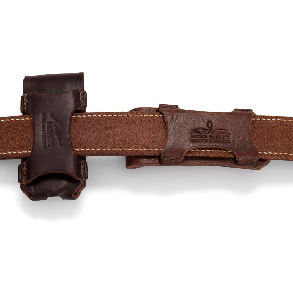 Angus Barrett Button Close Knife Pouch can be worn vertically or horizontally on your belt
