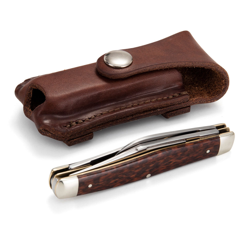 Angus Barrett Button Close Knife Pouch in Natural with Robert Klaas Snakewood Knife
