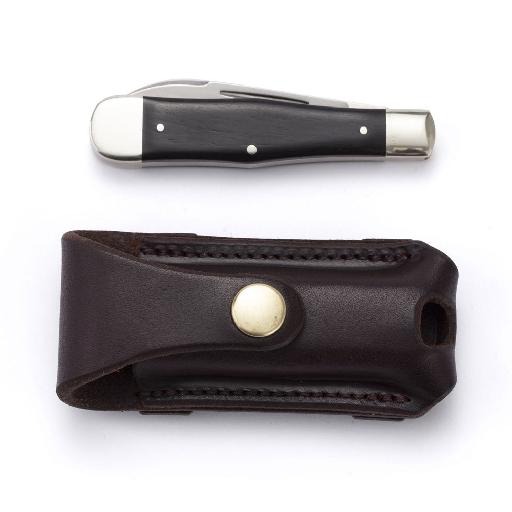 Robert Klaas Coke Bottle Pocket Knife with  Button Close Pouch  Dark Natural and Brass Hardware