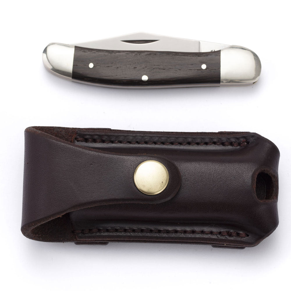 Copper Head Pocket Knife with Button Close Pouch - Dark Natural and Brass Hardware