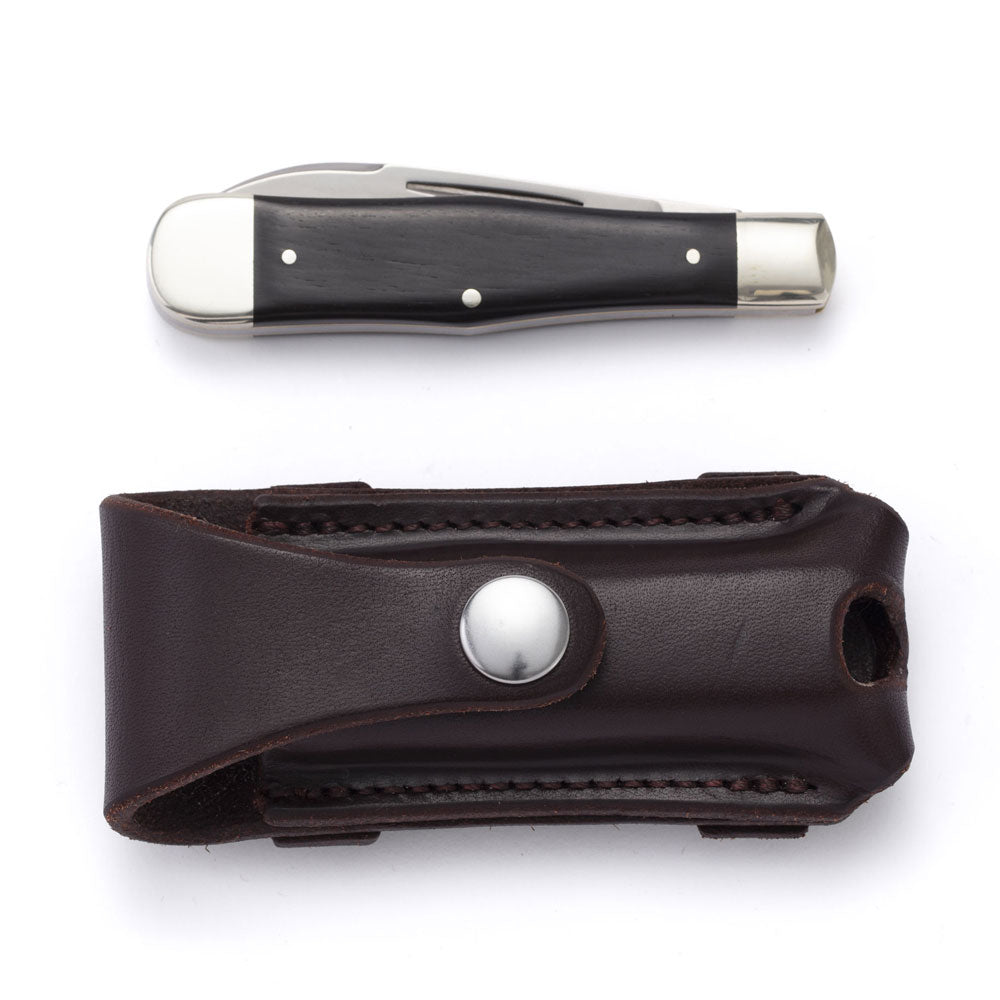 Robert Klaas Coke Bottle Pocket Knife with Button Close Knife Pouch - Dark Natural and Stainless Steel Hardware
