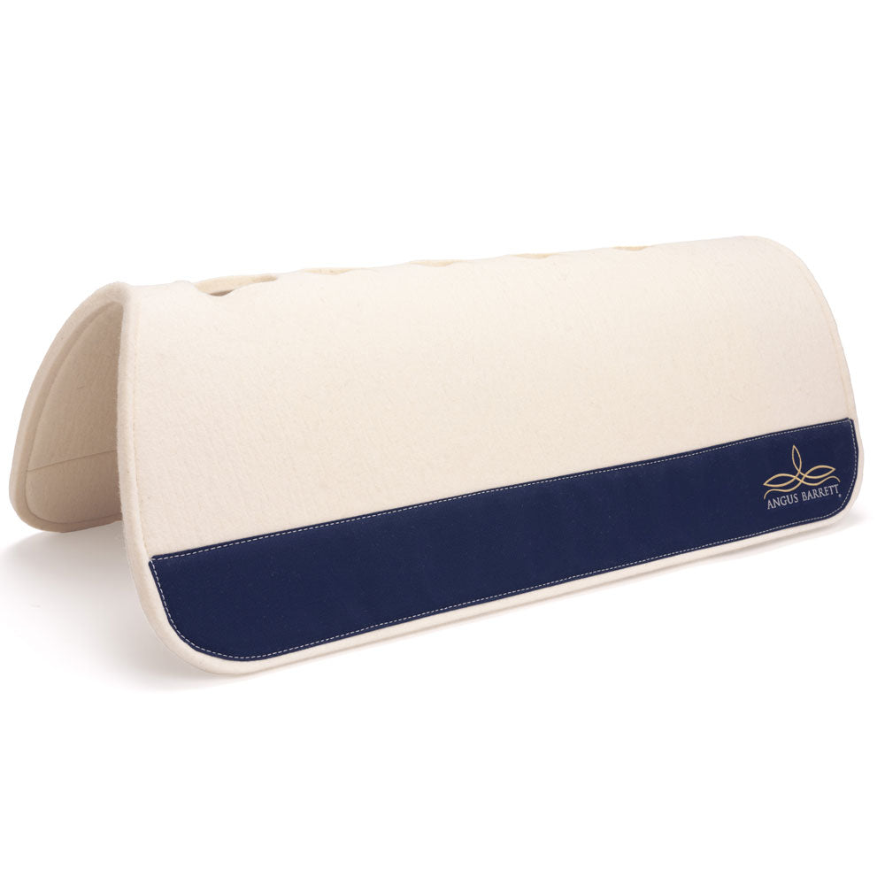 Classic Long Saddle Pad - White Felt with Navy Canvas Trim and Angus Barrett Logo