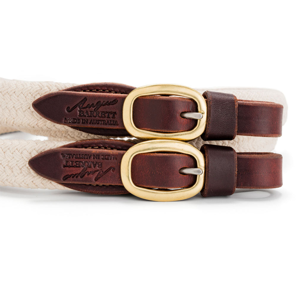 Angus Barrett Soft Cotton Reins - Dark Natural with Brass buckles
