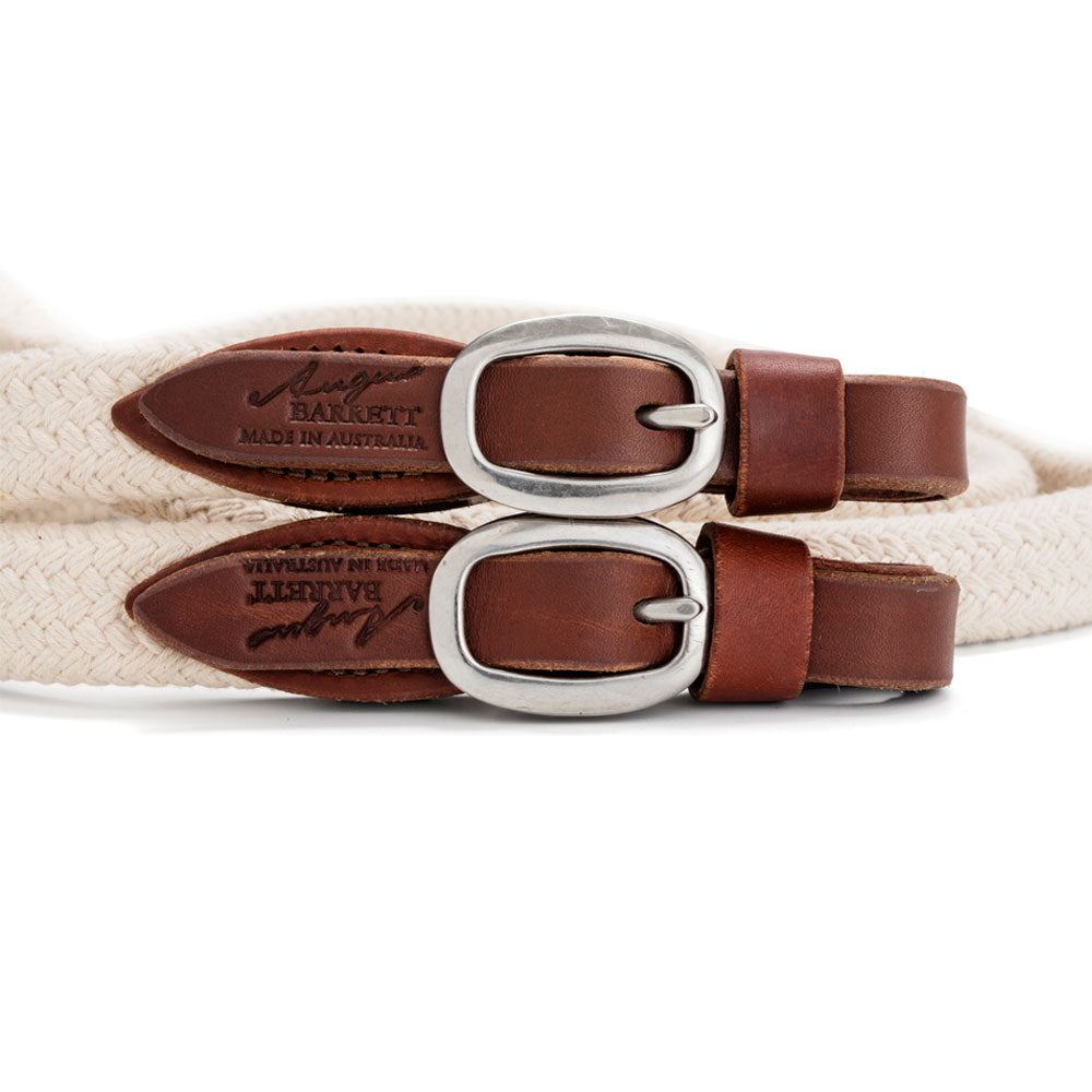 Angus Barrett Soft Cotton Reins - Natural with Stainless Steel buckles