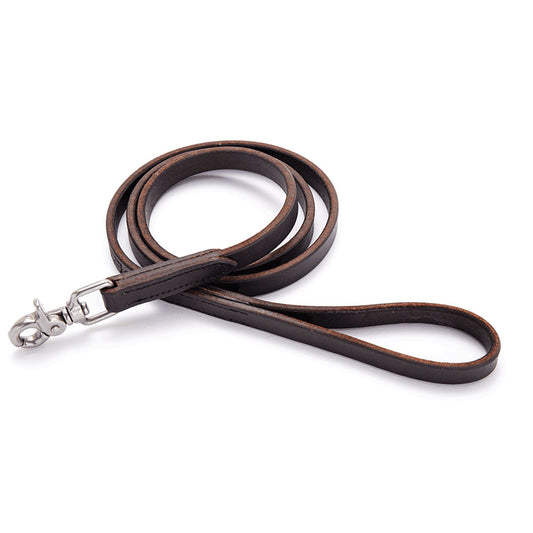 Long Leather Dog Collar - Chocolate Brown with Stainless Steel Hardware