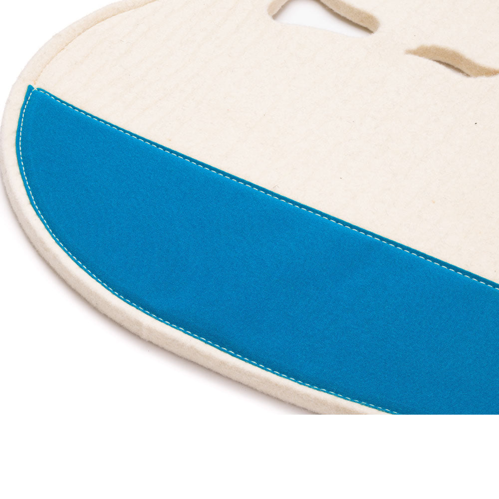 Fitted Slimline Saddle Pad - White Felt with Light Blue Canvas Trim