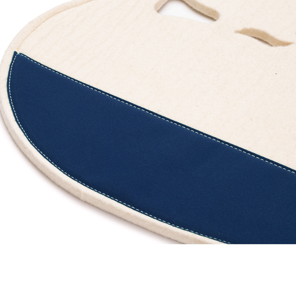 Fitted Slimline Saddle Pad - White Felt with Navy Canvas Trim