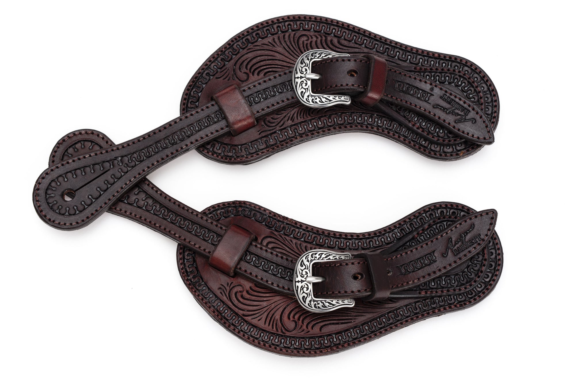 Floral Carved Fitted Spur Straps | Angus Barrett Saddlery