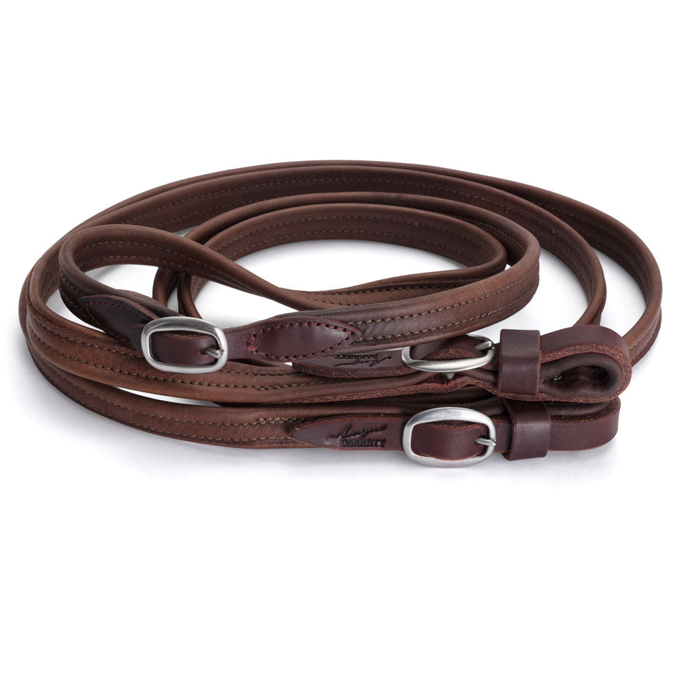 Joined French Leather Reins - Brown with Stainless Steel Buckles