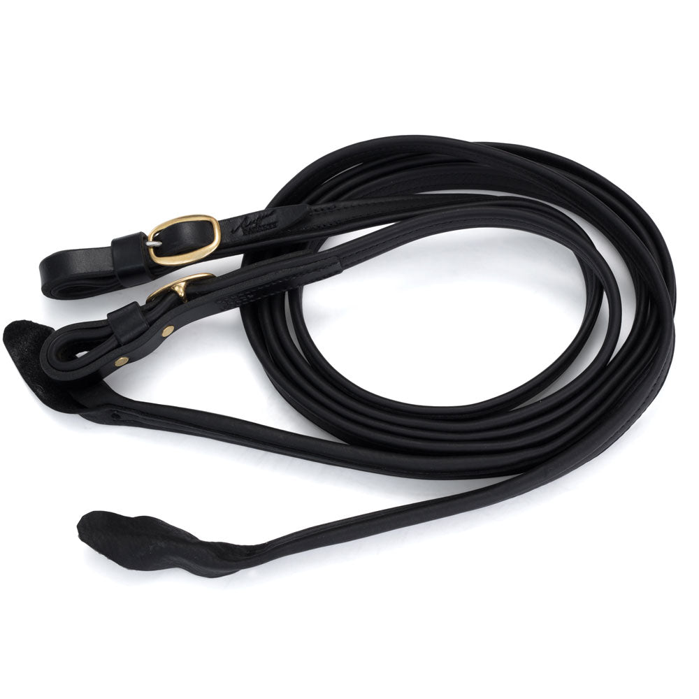 French Leather Reins (Black) with Brass Hardware | Angus Barrett Saddlery