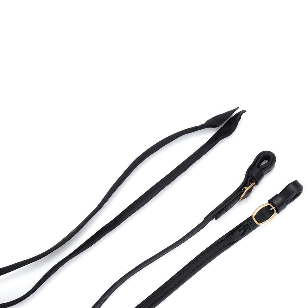 Split French Leather Reins - Black with Brass Buckles | Angus Barrett Saddlery