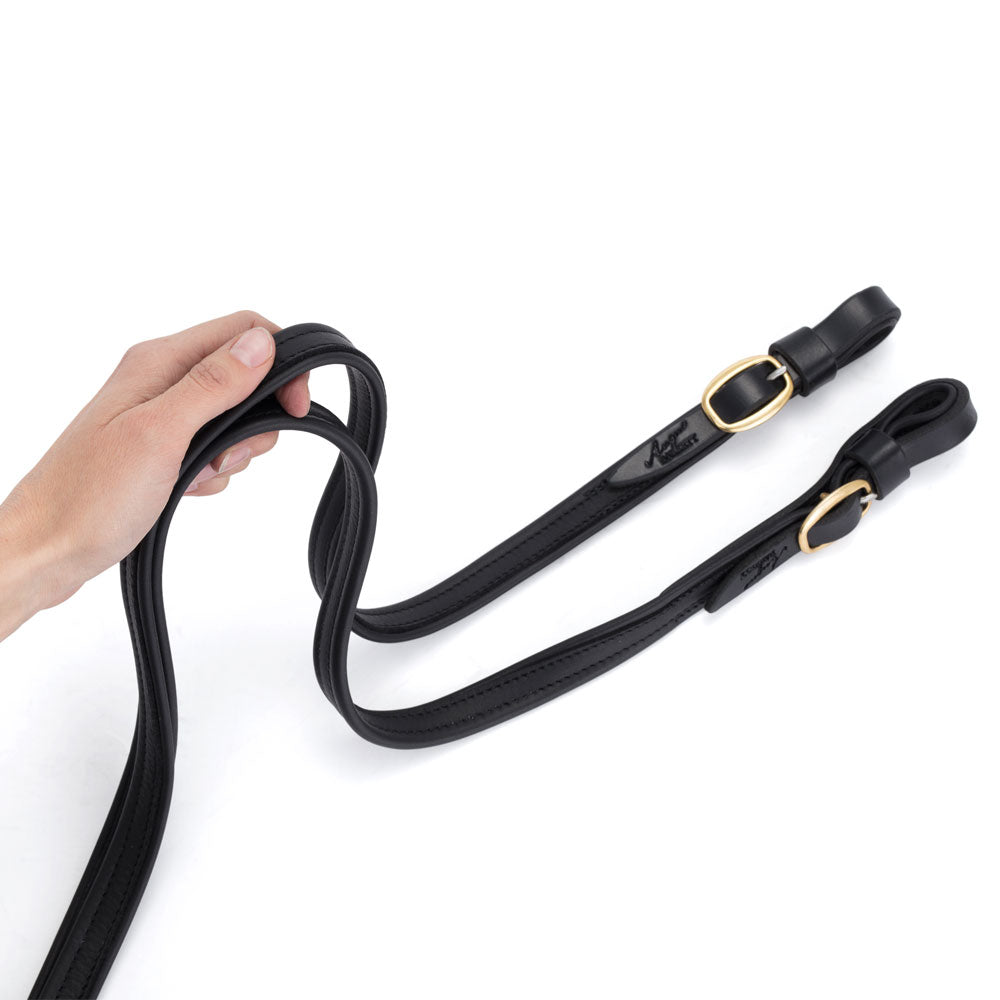 Split French Leather Reins (Black) | Angus Barrett Saddlery