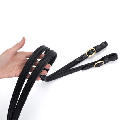 French Leather Reins (Black) with Brass Hardware | Angus Barrett Saddlery