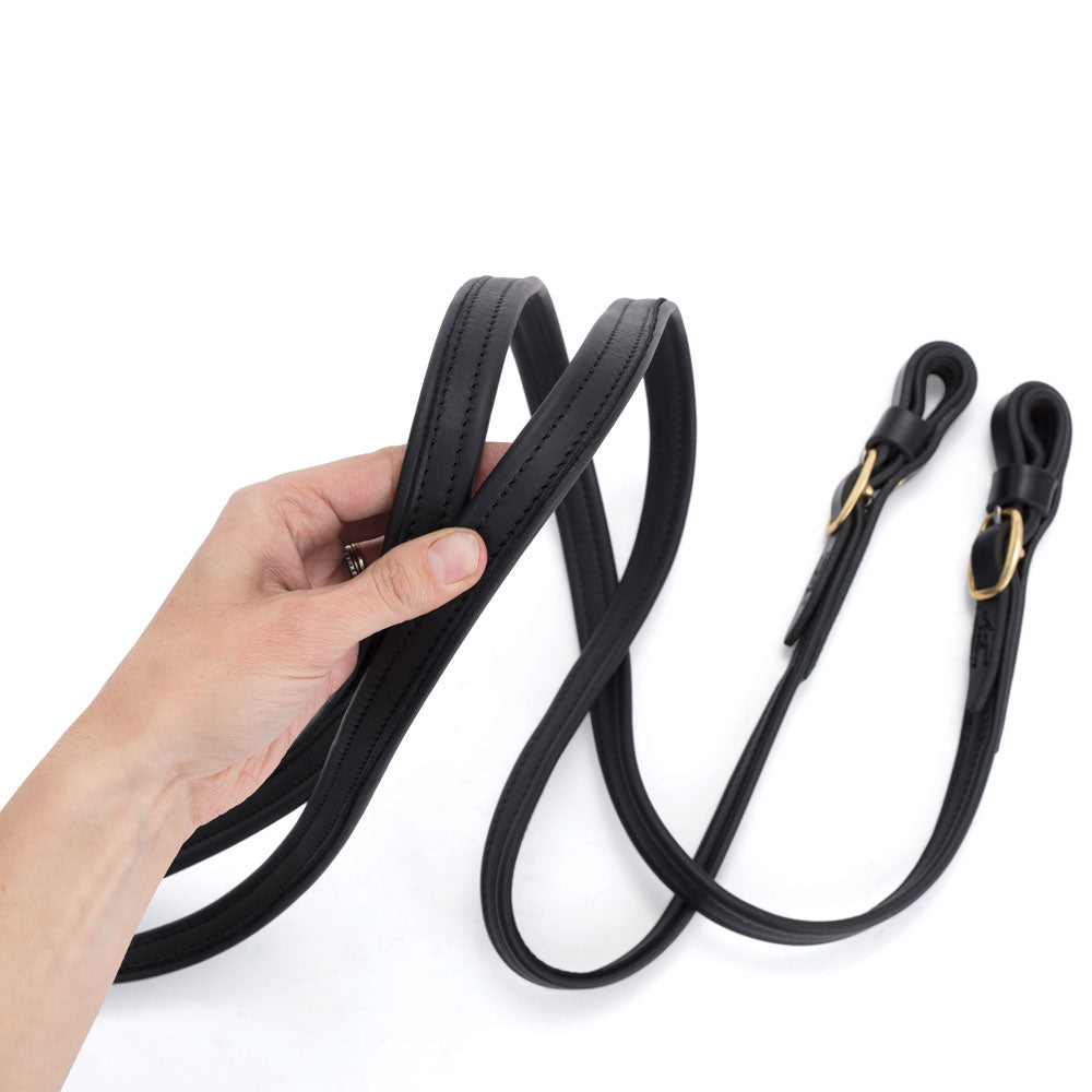 French Leather Reins (Black) with Brass Hardware | Angus Barrett Saddlery