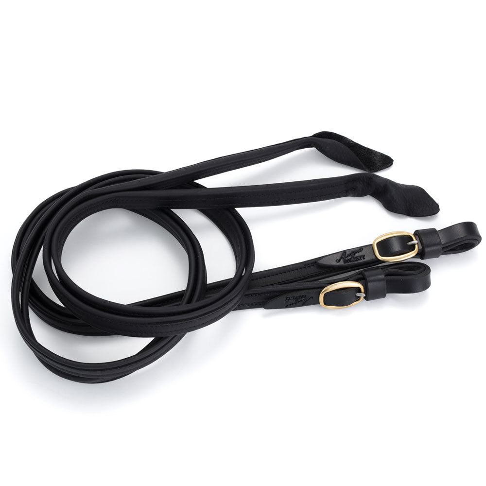 French Leather Reins (Black) with Brass Hardware | Angus Barrett Saddlery