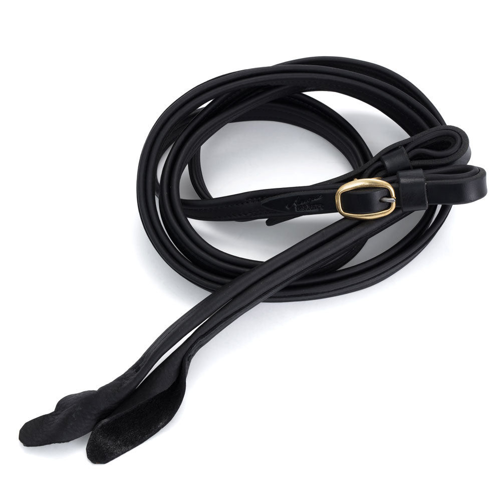 French Leather Reins (Black) with Brass Hardware | Angus Barrett Saddlery