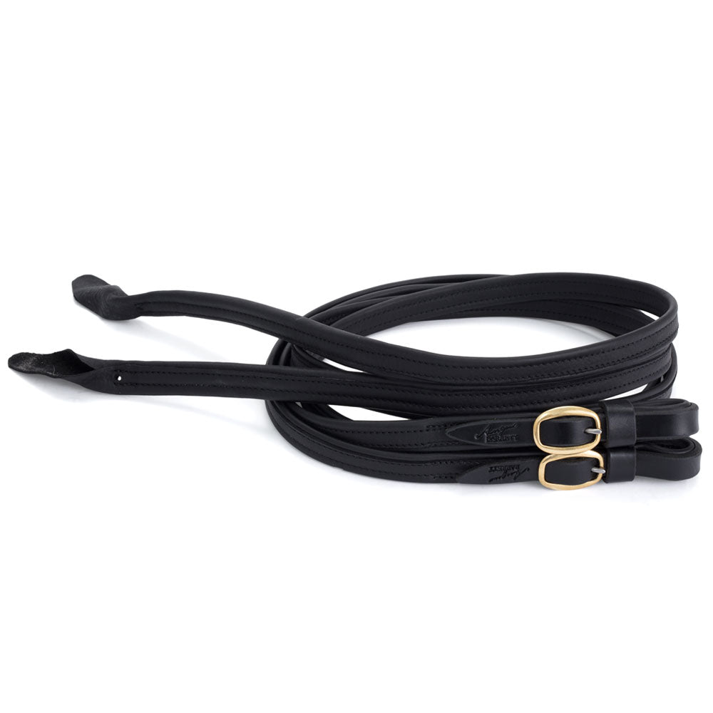 Split French Leather Reins - Black with Brass Hardware | Angus Barrett Saddlery