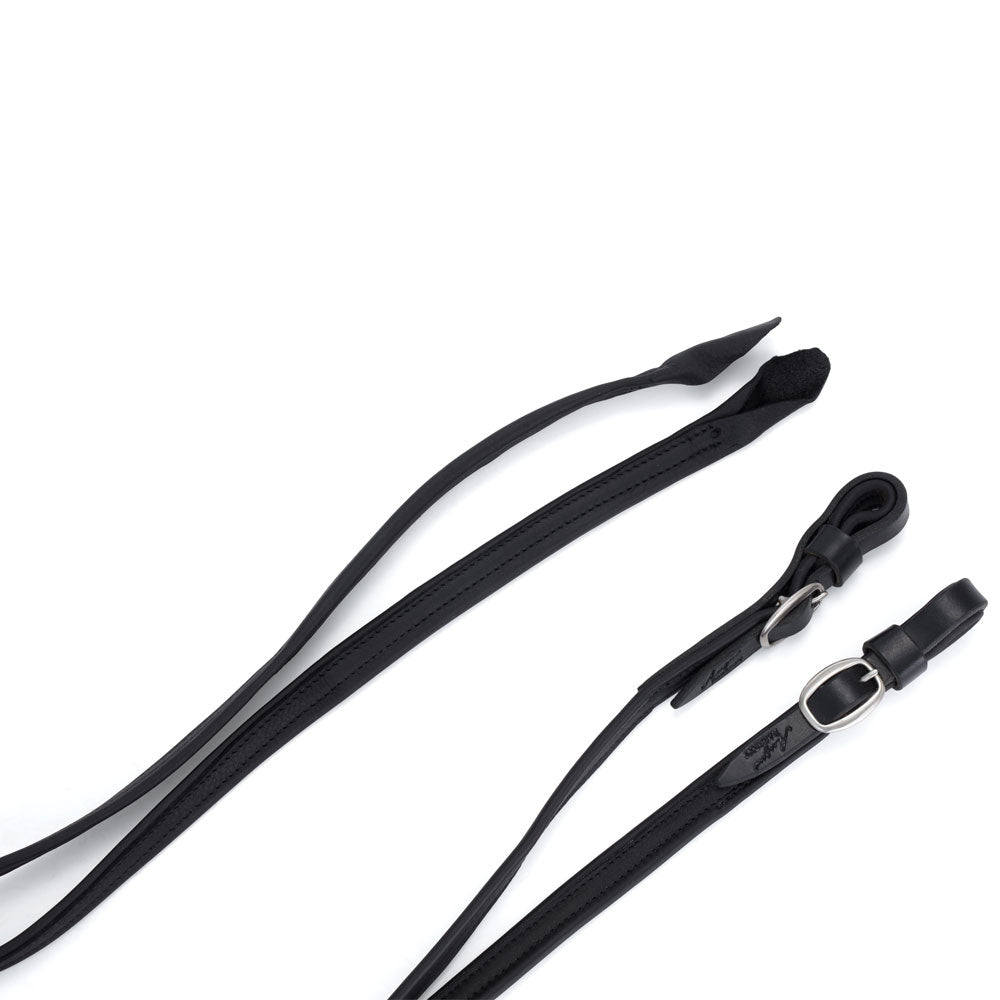 Split French Leather Reins - Black with Stainless Steel Buckles | Angus Barrett Saddlery