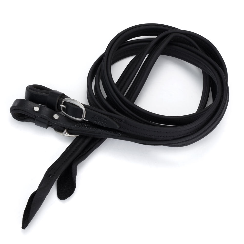 French Leather Black Split Reins with Stainless Steel Hardware