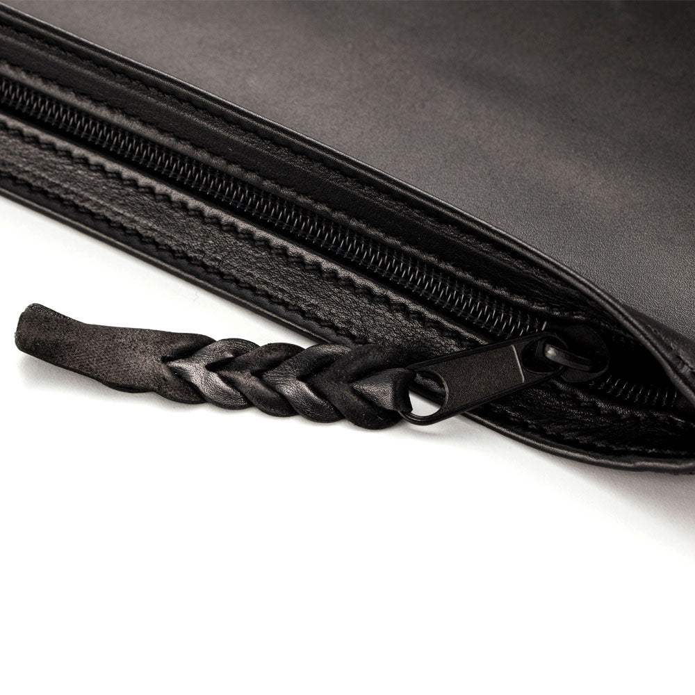Kangaroo Leather Document Case - Black with YKK Zipper