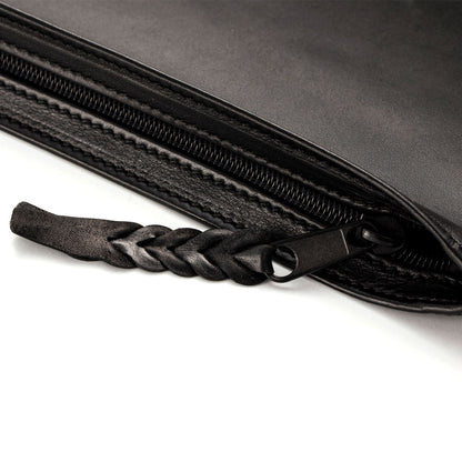 Kangaroo Leather Document Case - Black with YKK Zipper