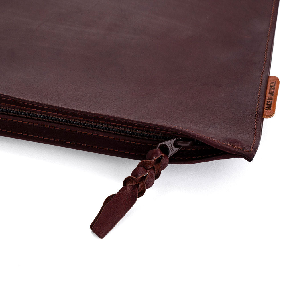 Kangaroo Leather Document Case - Brown with YKK Zipper