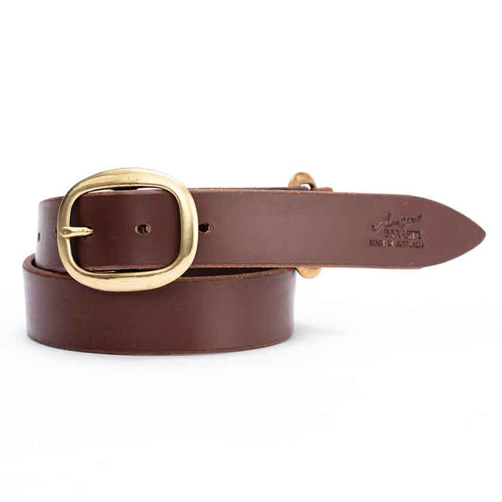 Kimberley Leather Belt with Solid Brass Buckle (Chocolate) - Angus Barrett Saddlery