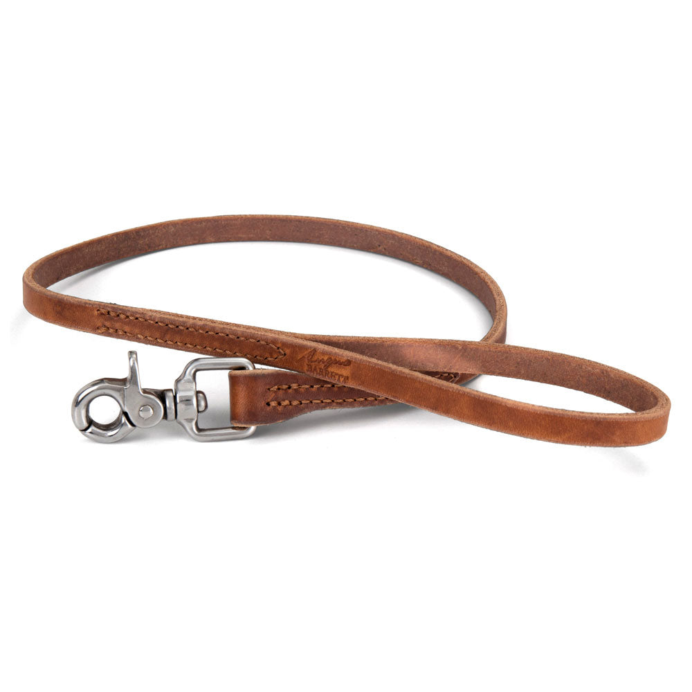 Short Leather Dog Lead - Tan Leather with Stainless Steel Hardware