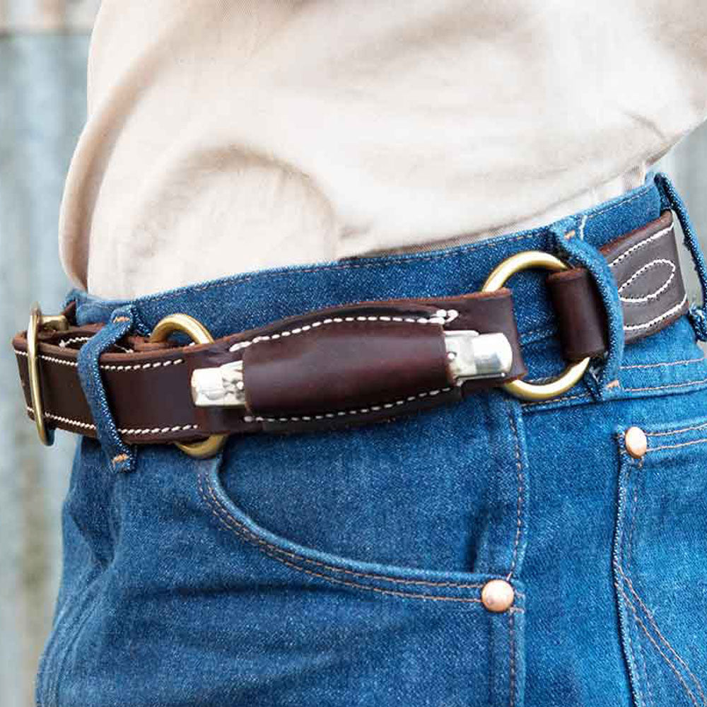 Leather Hobble Belt with Knife Pouch & Solid Brass Buckle