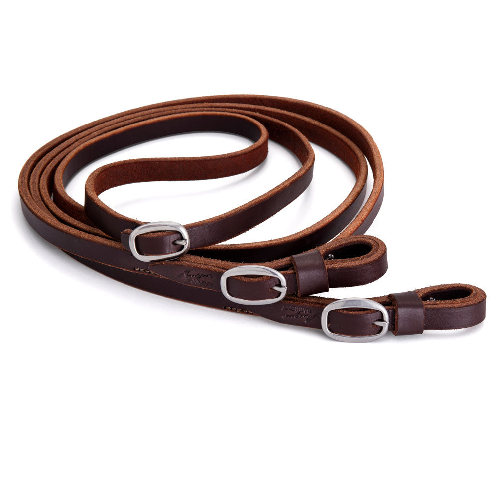 Joined Leather Reins - Dark Natural with Brass Buckles