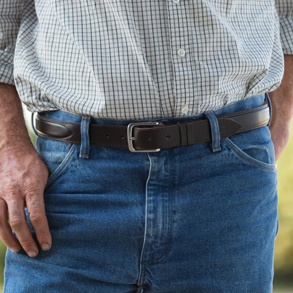 Angus Barrett Saddlery London Leather Belt with Stainless Steel Buckle (Dark Chocolate)