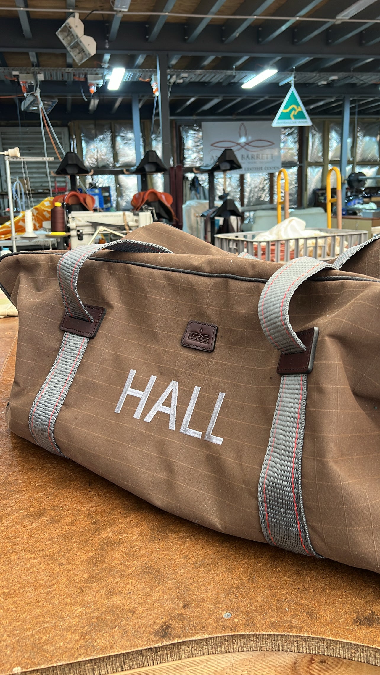 Medium Brown Canvas Gear Bag with custom name