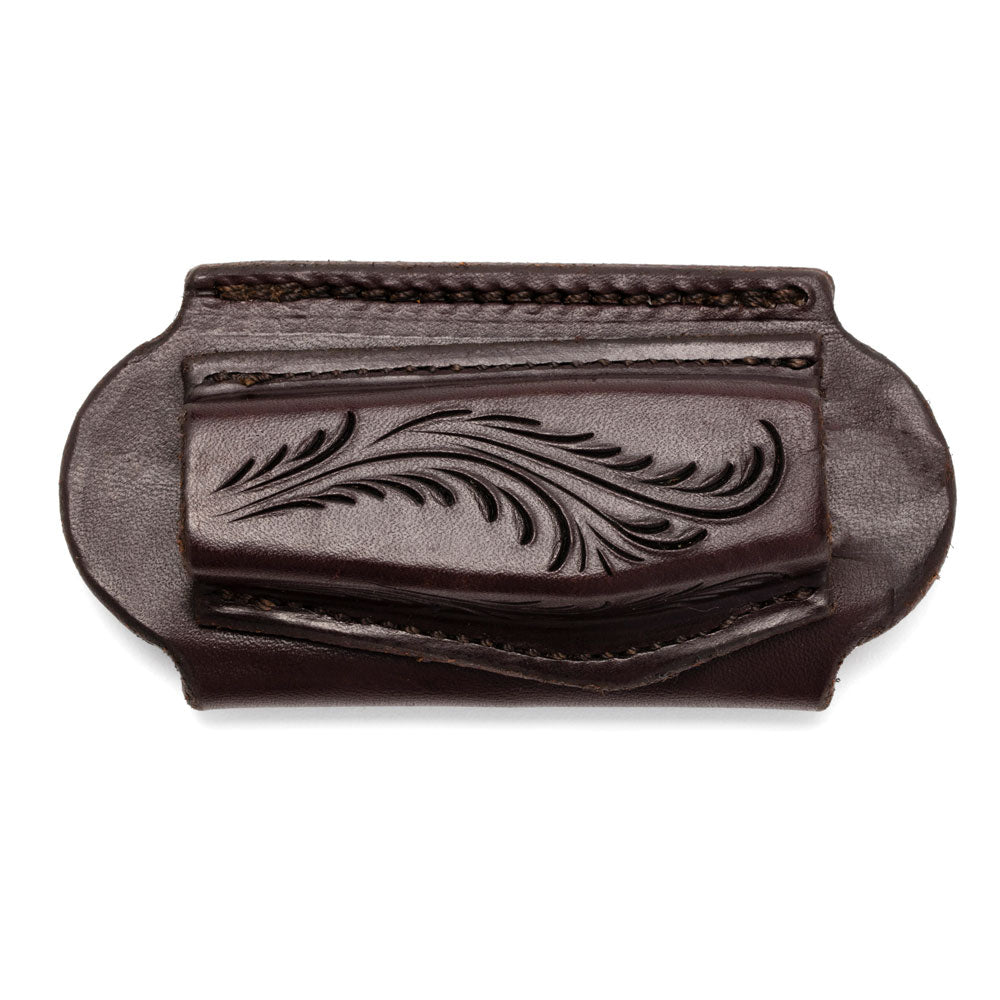 Open End Hand Carved Leather Pocket Knife Pouch - Angus Barrett Saddlery